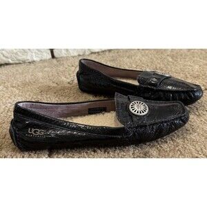 UGG Australia Slip On Flat Black Patent Leather Buckle Shoes Size 8 Office Dress